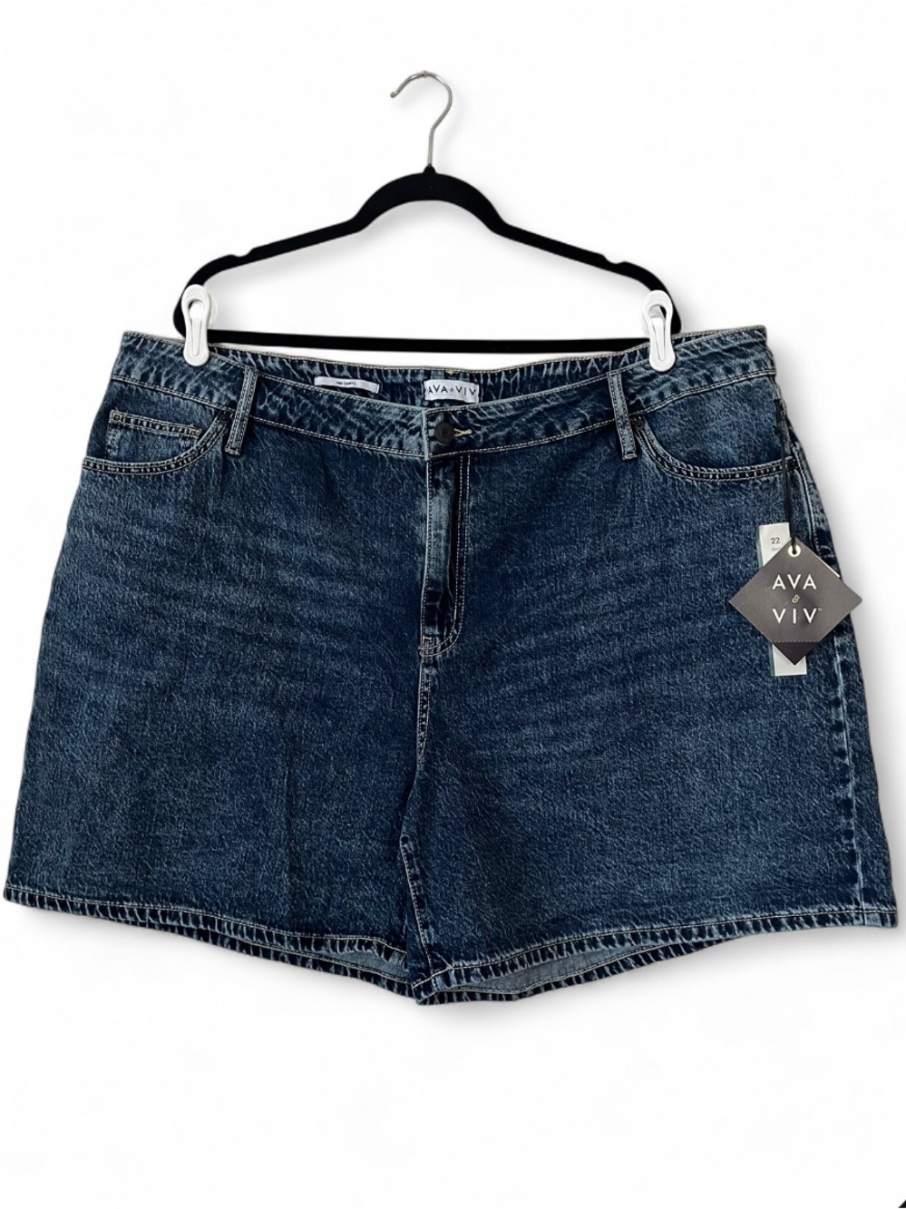 Ava & Viv Midi Jean Shorts High Rise Size 22 Medium Dark Wash Casual Staple New